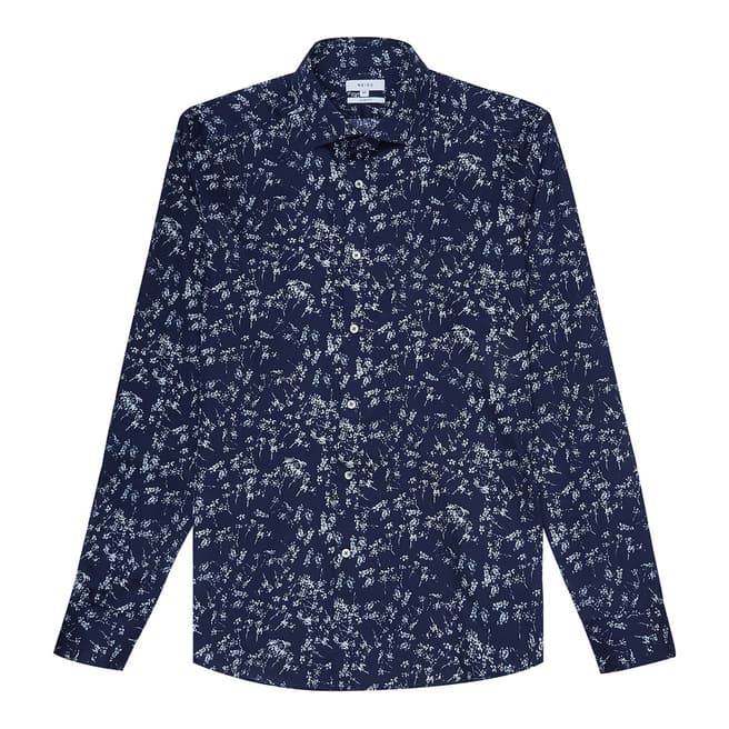 Reiss Navy Stafford Floral Cotton Shirt