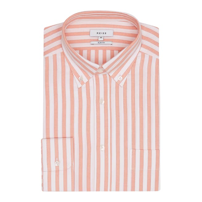 Reiss White/Orange Stripe Rosen Cotton Shirt