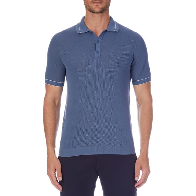 Reiss Blue Dallas Cotton Knit Polo Shirt