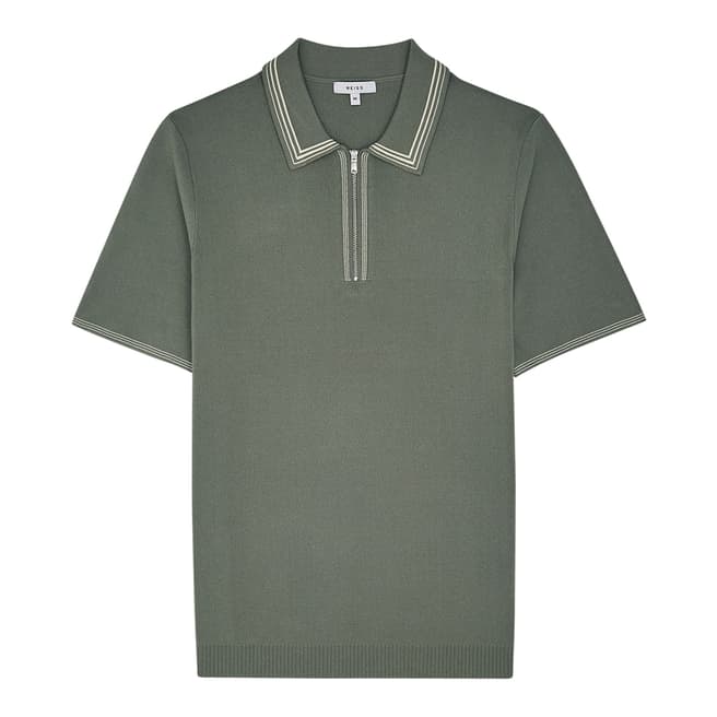 Reiss Light Green Stetson Zip Polo Shirt