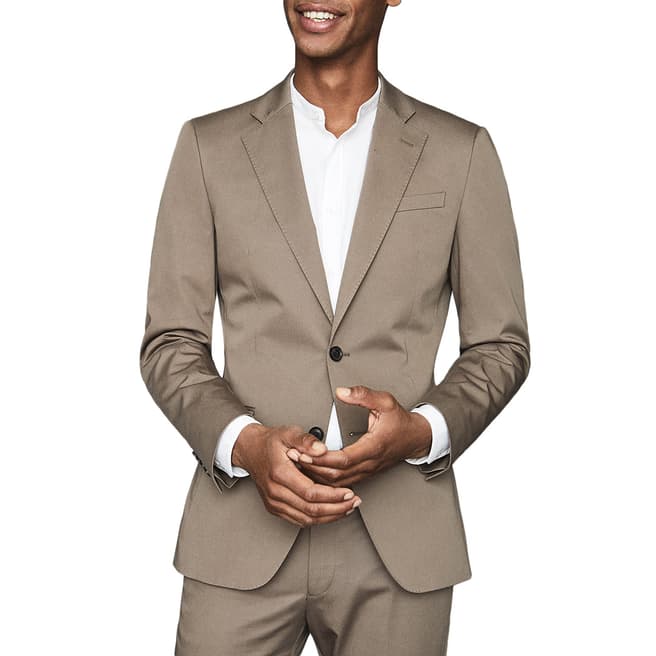Reiss Taupe Class Cotton Stretch Suit Jacket