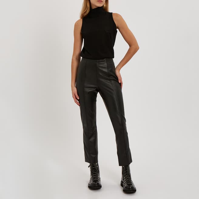 N°· Eleven Black Leather Cropped Kick Flare Trousers