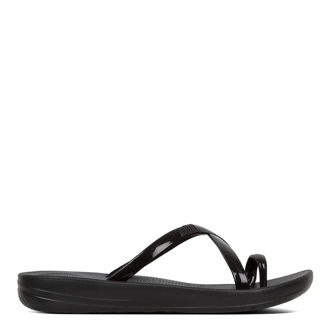 FitFlop Black Iqushion Wave Pearlised Cross Slides