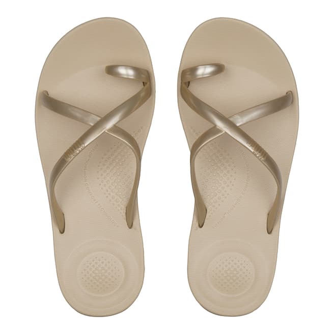 FitFlop Gold Iqushion Wave Pearlised Cross Slides