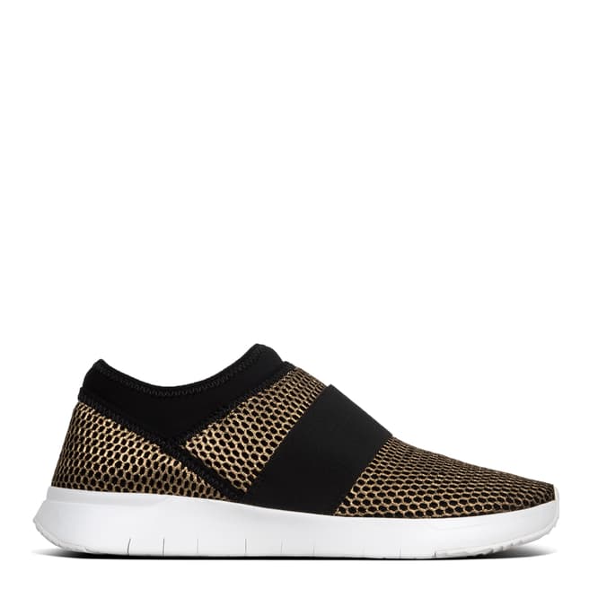 FitFlop Black/Gold Airmesh Elastic Slip On Trainers