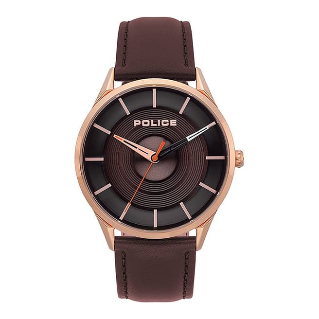 Police Brown Leather Strap Watch