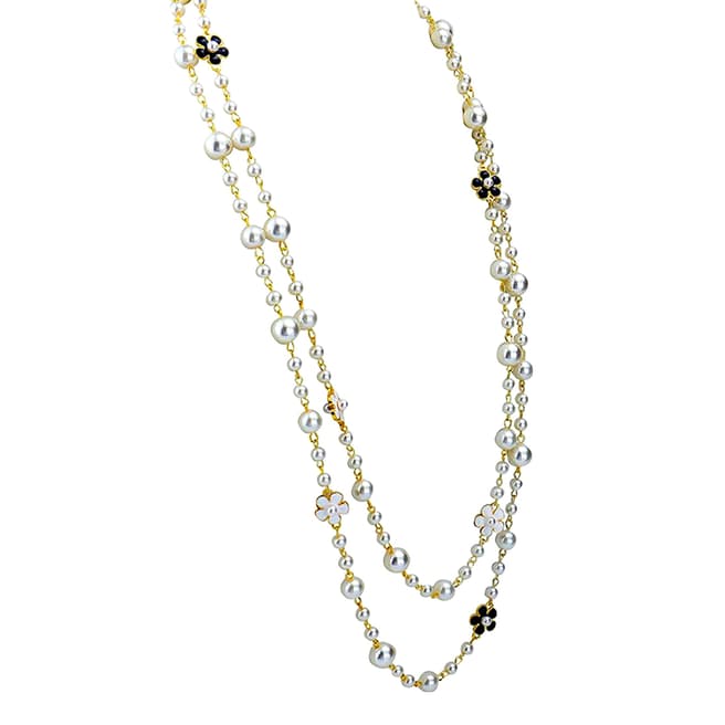 Liv Oliver 18K Gold Plated Black & White Pearl Necklace