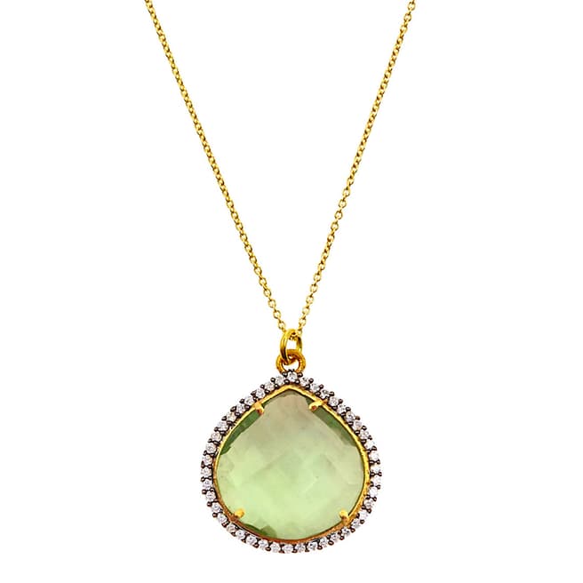 Liv Oliver 18K Gold Plated Green Onyx Cz Pear Drop Necklace