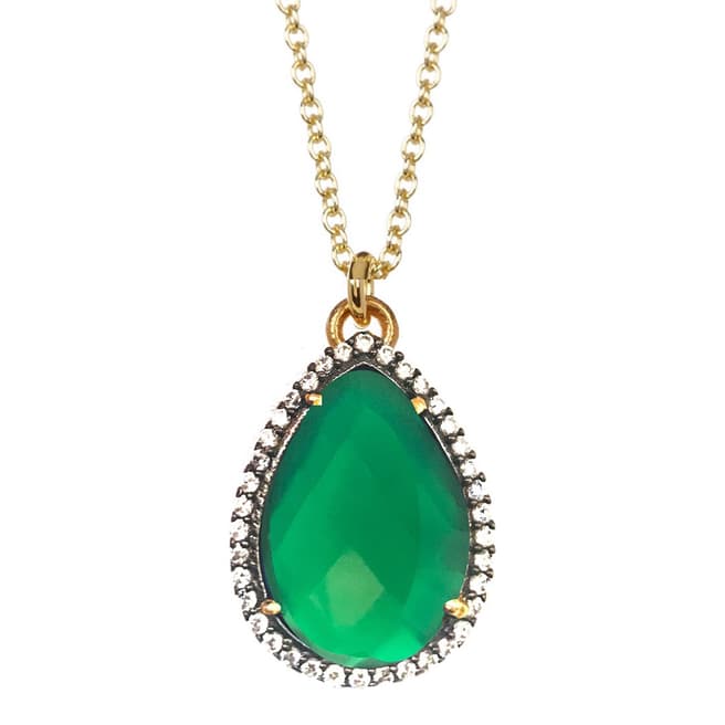 Liv Oliver 18K Gold Plated Green Onyx Cz Pear Drop Necklace