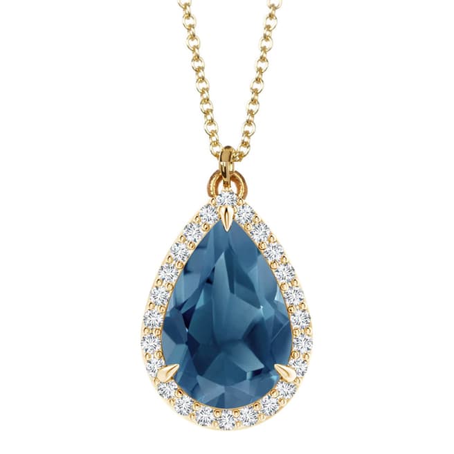 Liv Oliver 18K Gold Plated Blue Quartz Cz Pear Drop Necklace