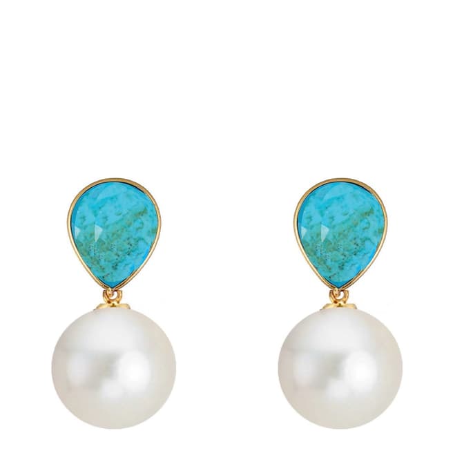 Liv Oliver 18K Gold Plated Turquoise & Pearl Drop Earrings