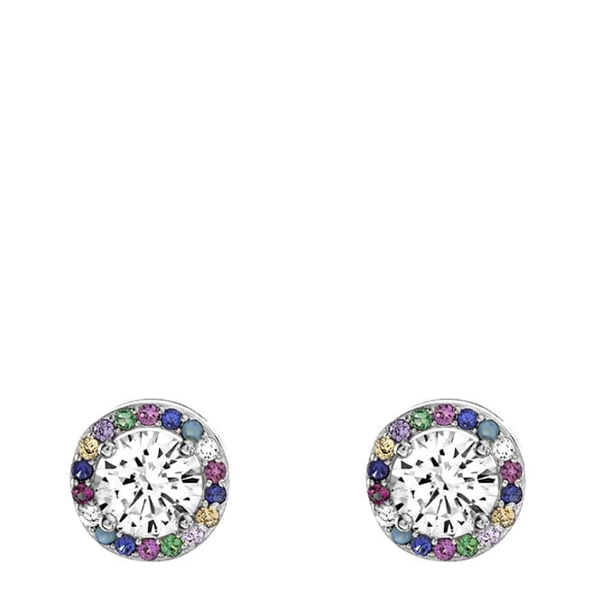 Liv Oliver Sterling Silver Plated Multi Color Halo Cz Stud Earrings