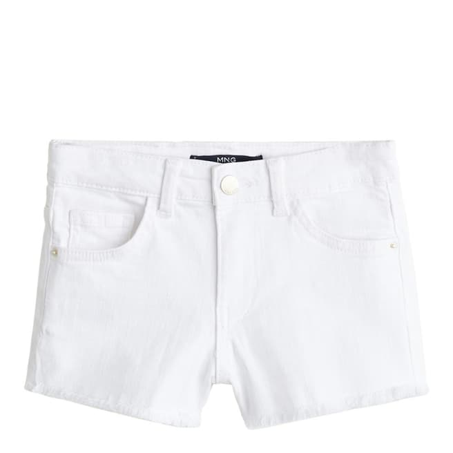 Mango White Frayed Hem Denim Shorts