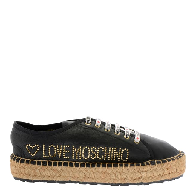 Love Moschino Black Leather Lace Up Espadrille