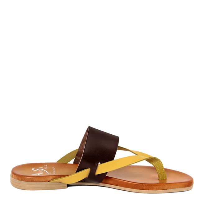 Alissa Shoes Brown/Yellow Double Strap Flat Sandal