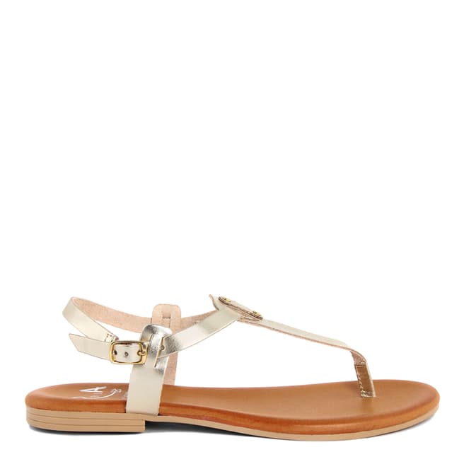 Alissa Shoes Gold Leather T Bar Sandal