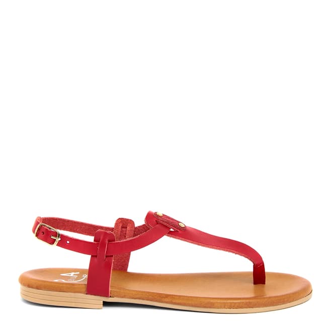 Alissa Shoes Red Leather T Bar Sandal