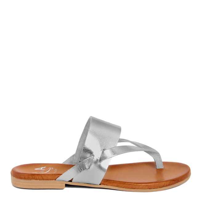 Alissa Shoes Silver Wide Strap Flip Flop Sandal