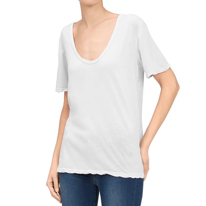 7 For All Mankind White Curved Neck Featherweight T-Shirt