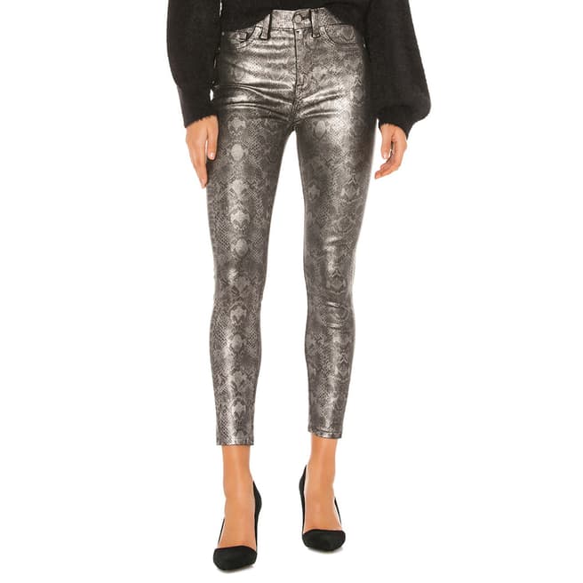 7 For All Mankind Silver Coated Python Print Skinny Stretch Jeans