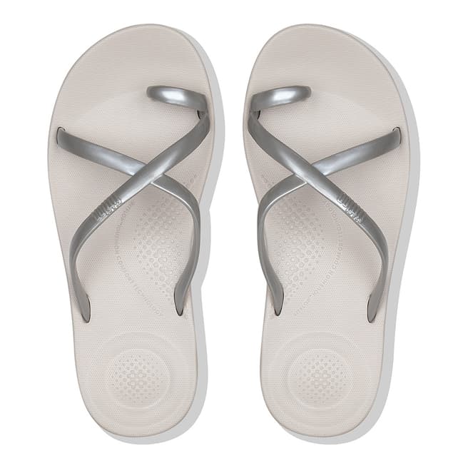 FitFlop Silver Iqushion Metallic Wave Cross Slides