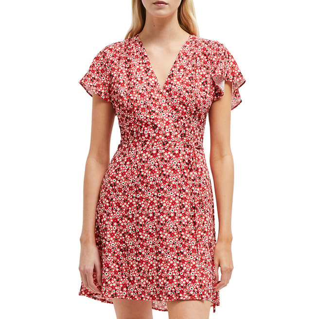 French Connection Pink/Red Eden Crepe Wrap Dress