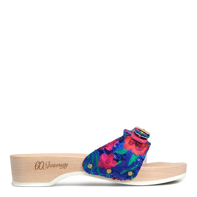 Scholl Blue Floral Sixty Pescura Heel Clog