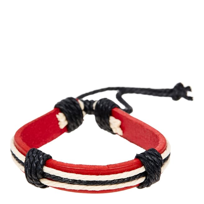 Stephen Oliver Red Leather & Black Stripe Bracelet