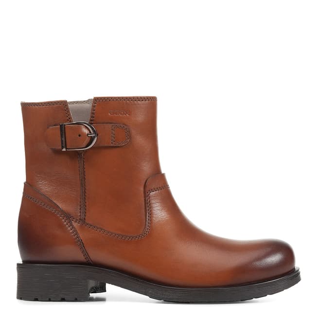 Geox Cognac Rawelle Leather Ankle Boots