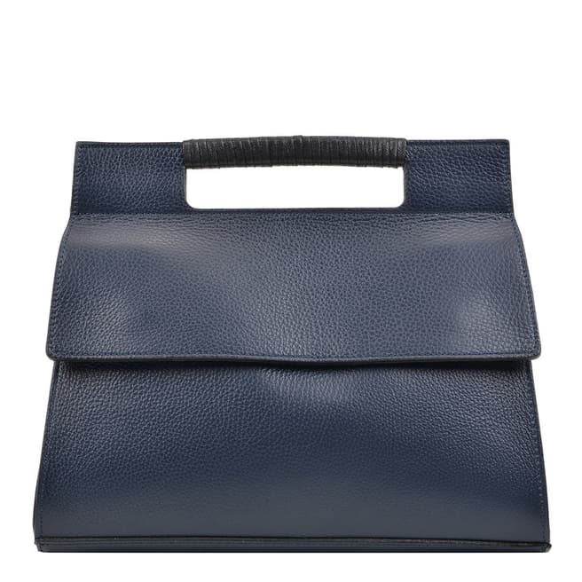 Carla Ferreri Navy Leather Top Handle Bag