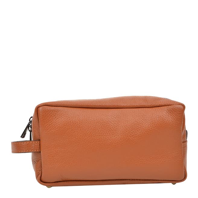 Carla Ferreri Cognac Leather Cosmetic Bag