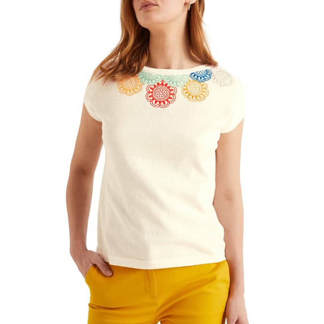 Boden White Elgin Embroidered Tee