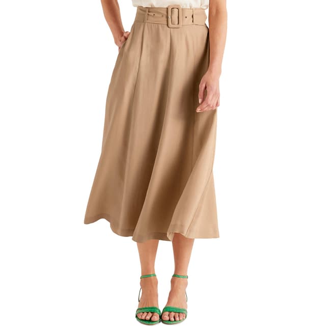 Boden Brown Poste Belted Midi Skirt