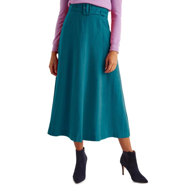 Boden Blue Poste Belted Midi Skirt