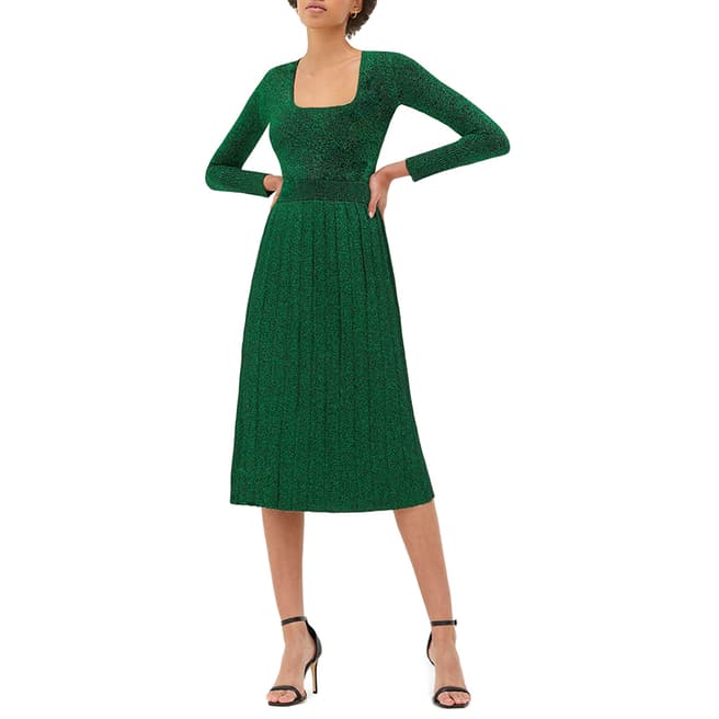 Chinti and Parker Green Sparkle Pleated Skirt