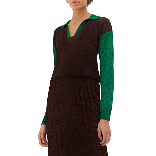 Chinti and Parker Bronze/Green Collared Sparkle Sweater