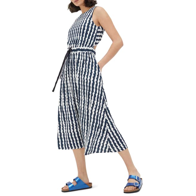 Chinti and Parker Navy/White Whirl Print Twist Back Dress