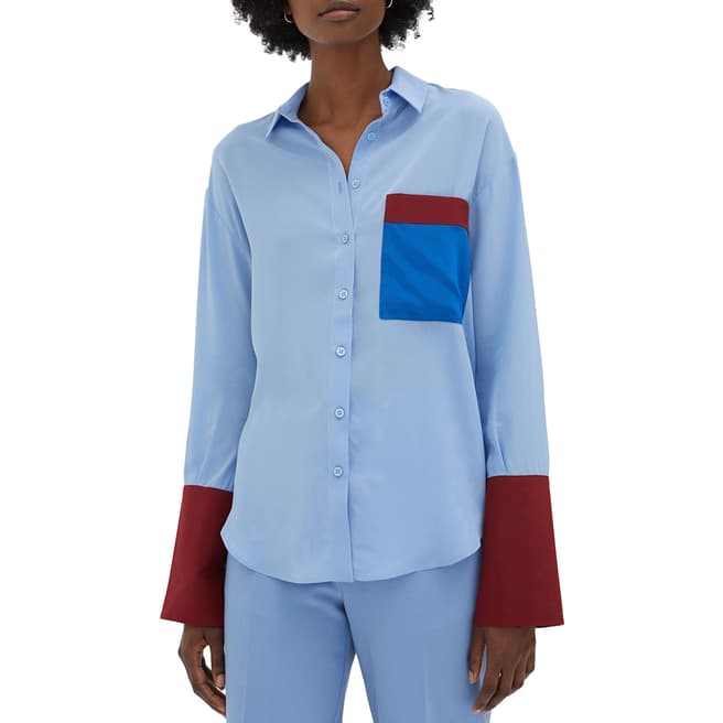 Chinti and Parker Sky Blue Colour Block SIlk Shirt