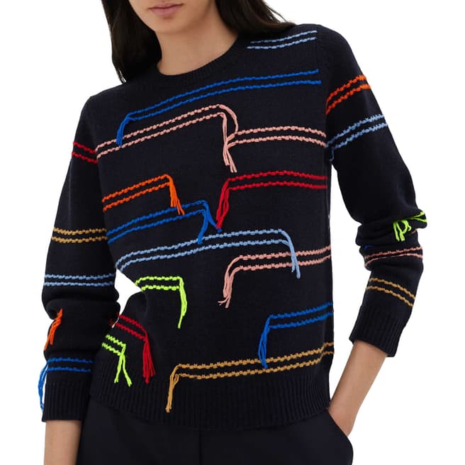 Chinti and Parker Navy/Multi Horizontals Sweater