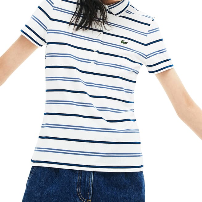 Lacoste White/Navy Stripe Polo Shirt