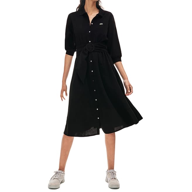 Lacoste Black Belted Cotton Polo Dress