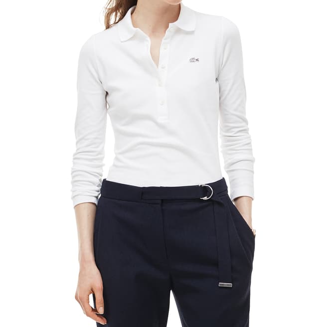 Lacoste White Long Sleeve Cotton Stretch Polo Shirt