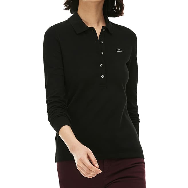 Lacoste Black Long Sleeve Cotton Stretch Polo Shirt