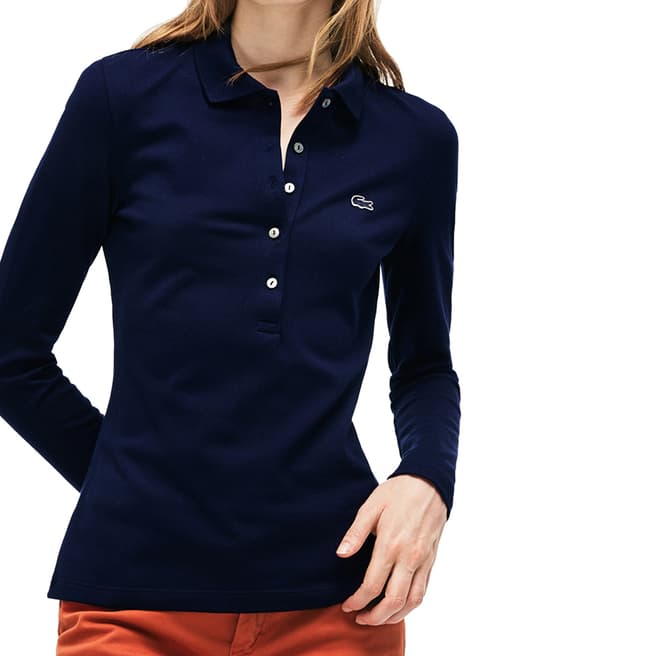 Lacoste Navy Long Sleeve Cotton Stretch Polo Shirt