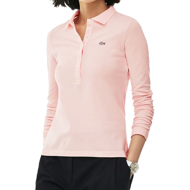 Lacoste Pink Long Sleeve Cotton Stretch Polo Shirt
