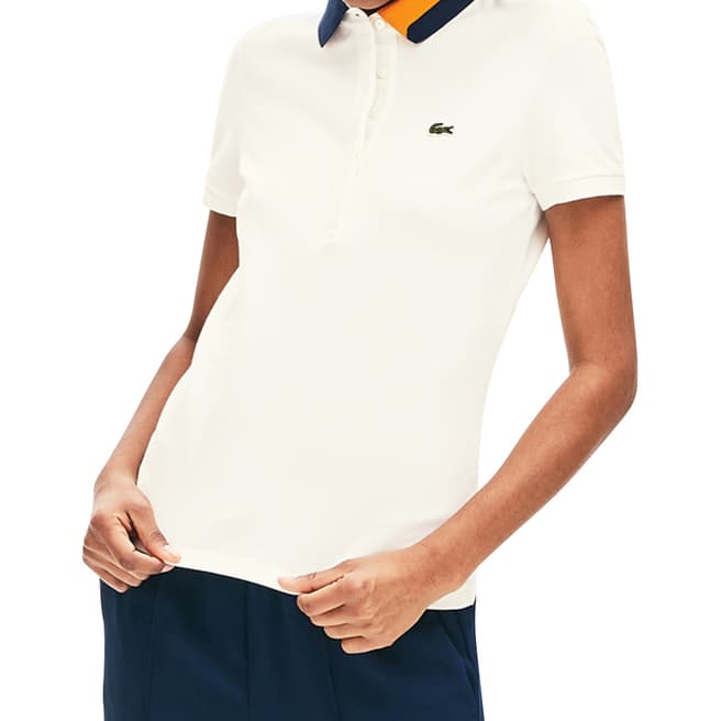 Lacoste White Contrast Collar Cotton Polo Shirt
