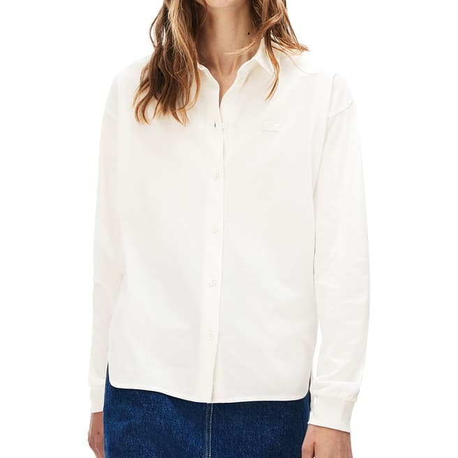 Lacoste White Long Sleeve Split Hem Shirt