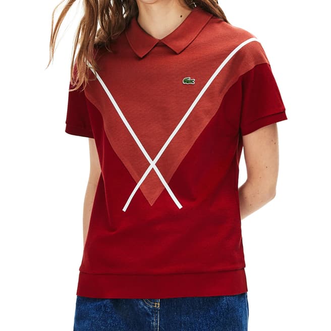 Lacoste Red Jacquard Pique Cotton Polo Shirt