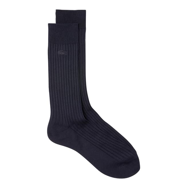 Lacoste Navy Ribbed Logo Socks