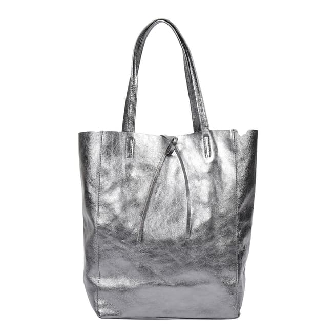 Carla Ferreri Metallic Grey Leather Shoulder Bag 